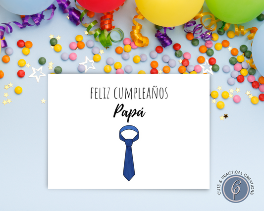 Happy Birthday Dad with tie image Card in Spanish