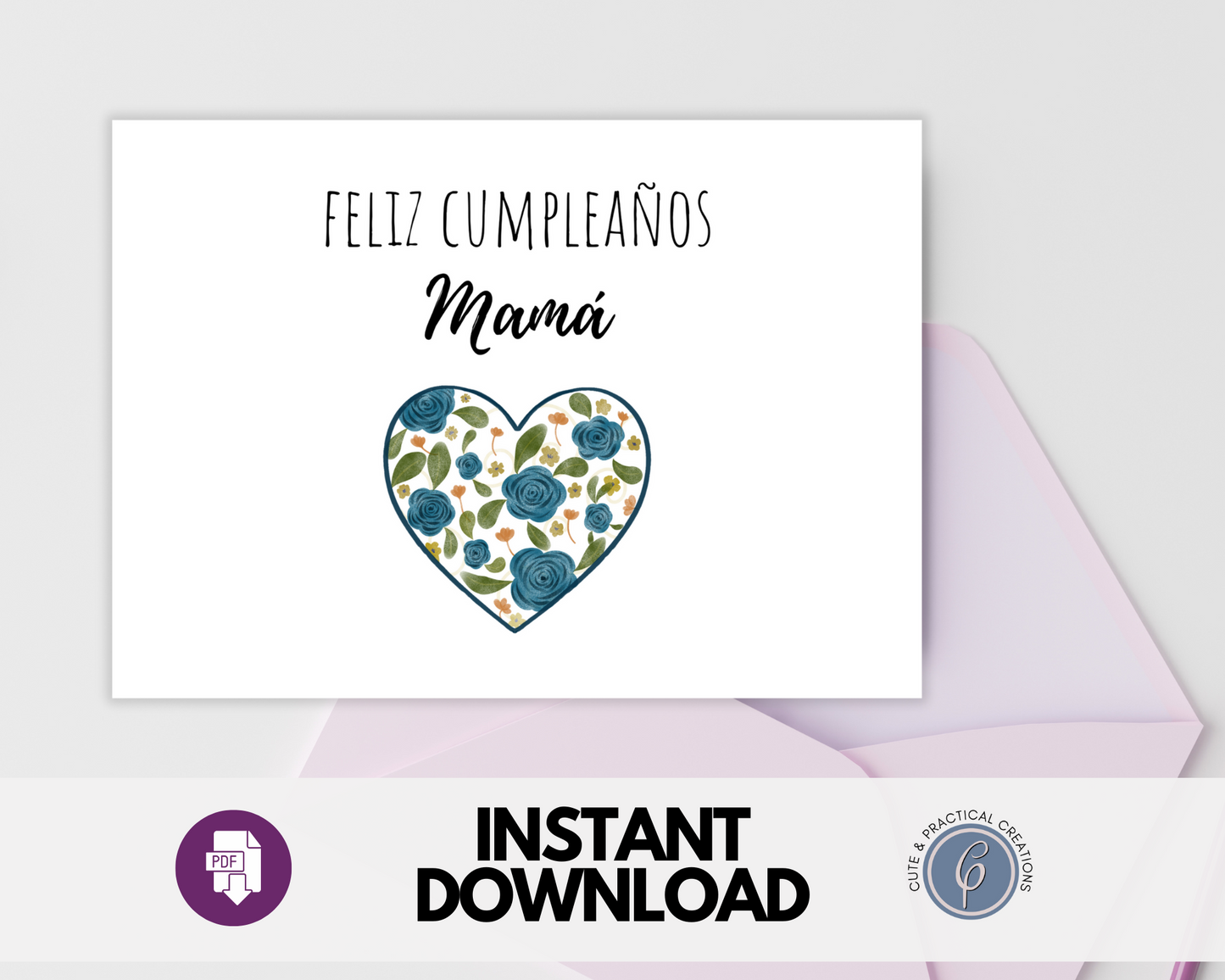 Feliz Cumpleaños Mamá Corazón con Flores en Español Tarjetas de felicitación