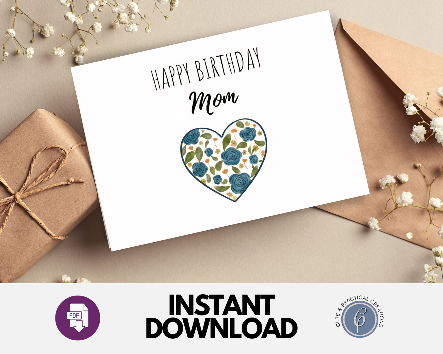 Feliz cumpleaños mamá corazón con flores Tarjetas de felicitación