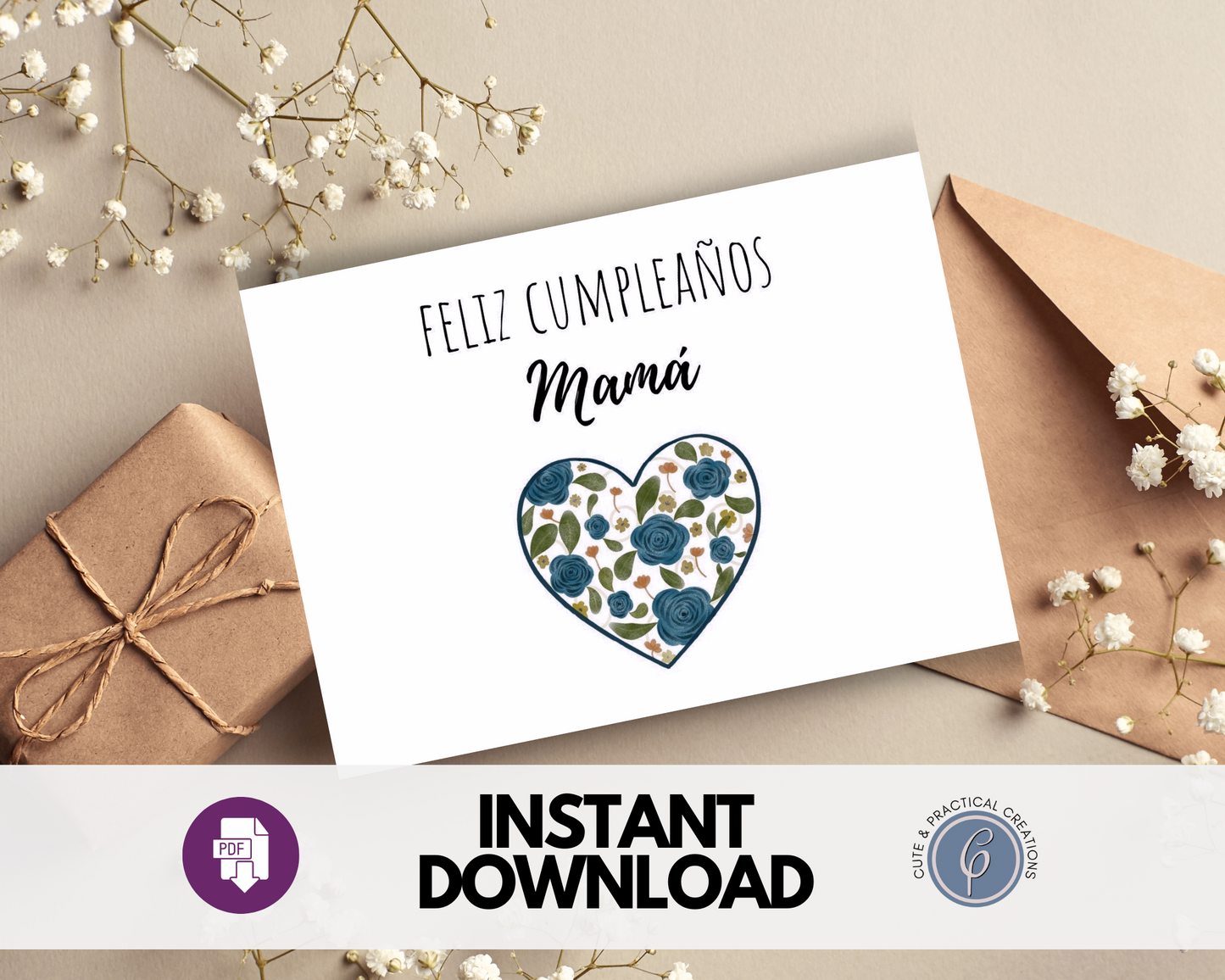 Feliz Cumpleaños Mamá Corazón con Flores en Español Tarjetas de felicitación