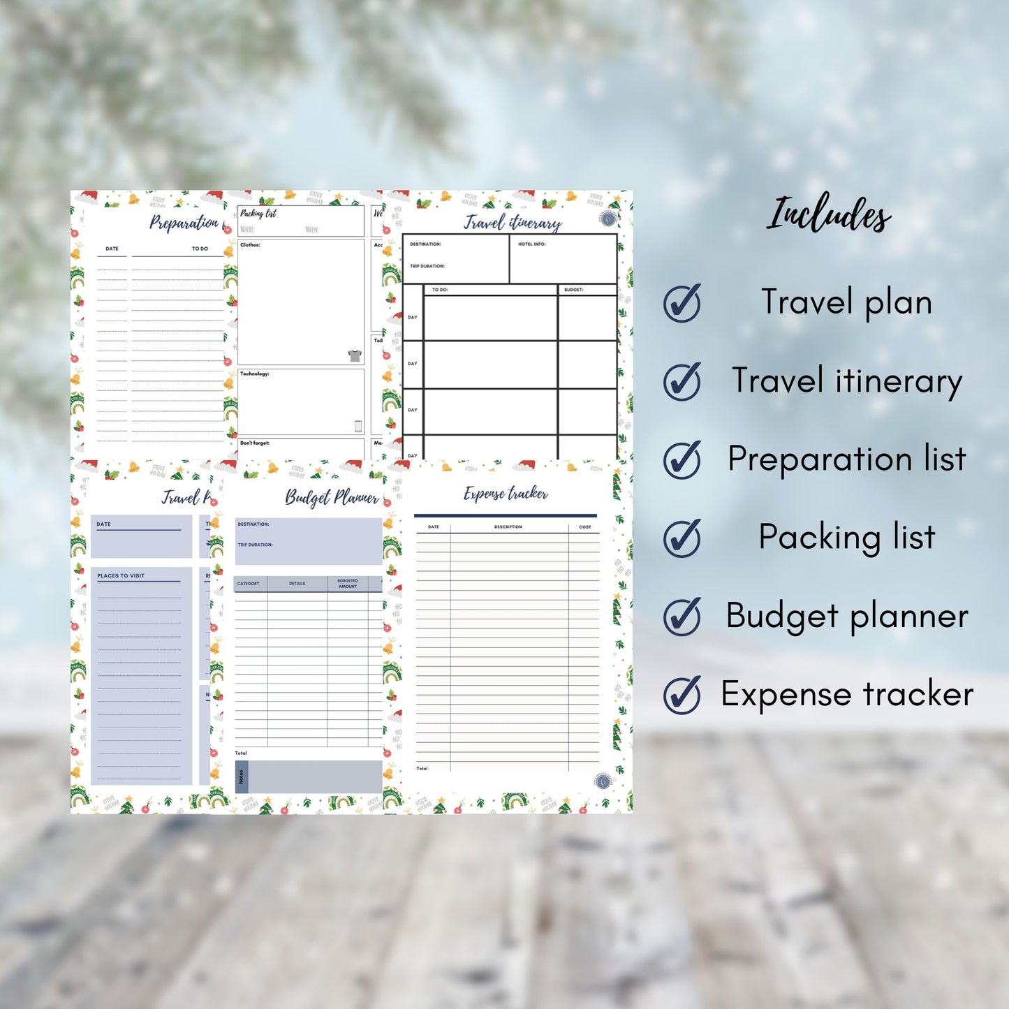Planificador de vacaciones de invierno en tamaño carta estadounidense y A4 |Descarga digital y PDF imprimible|