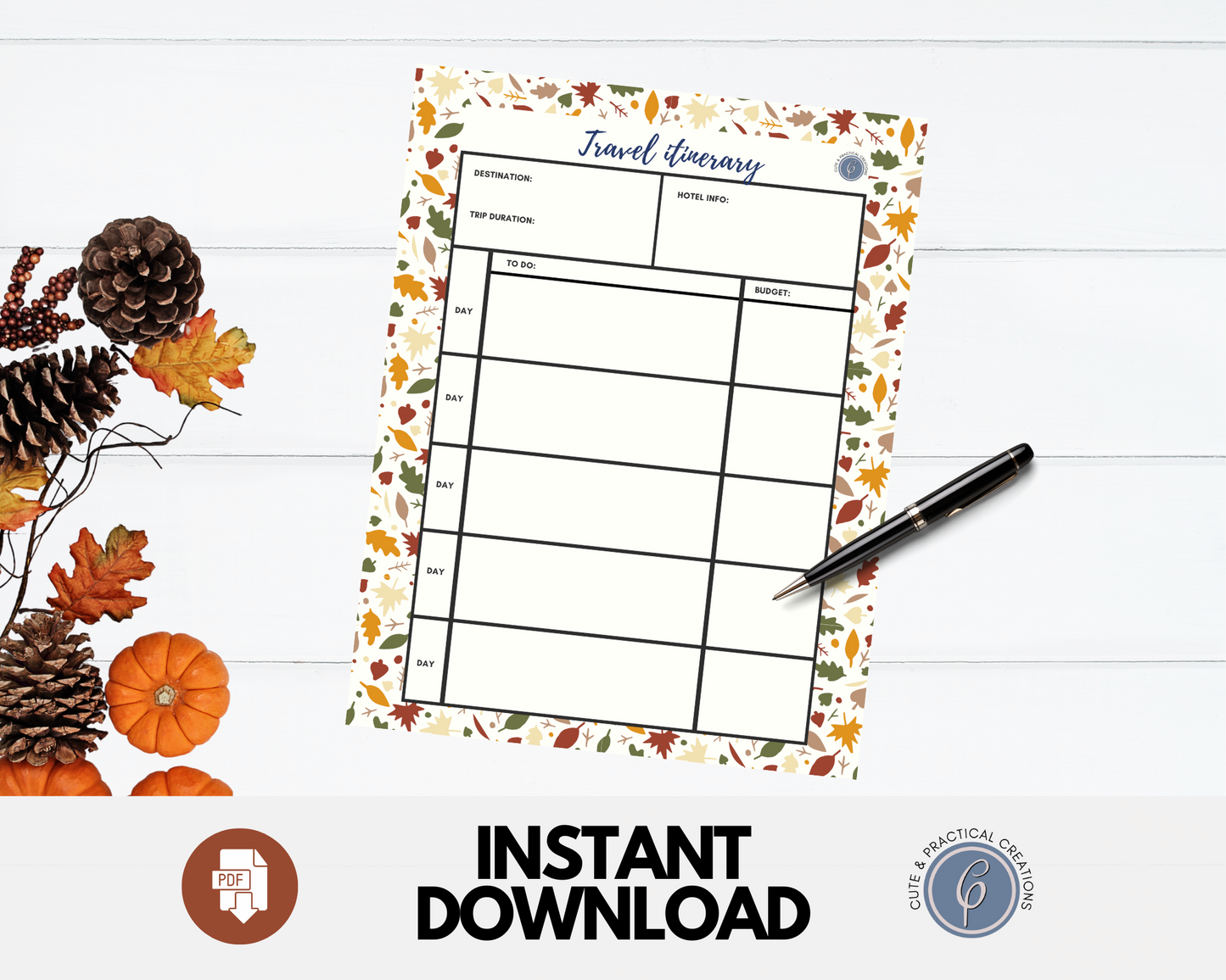 Planificador de vacaciones de otoño/otoño en tamaño carta de EE. UU. y A4 |Descarga digital y PDF imprimible|