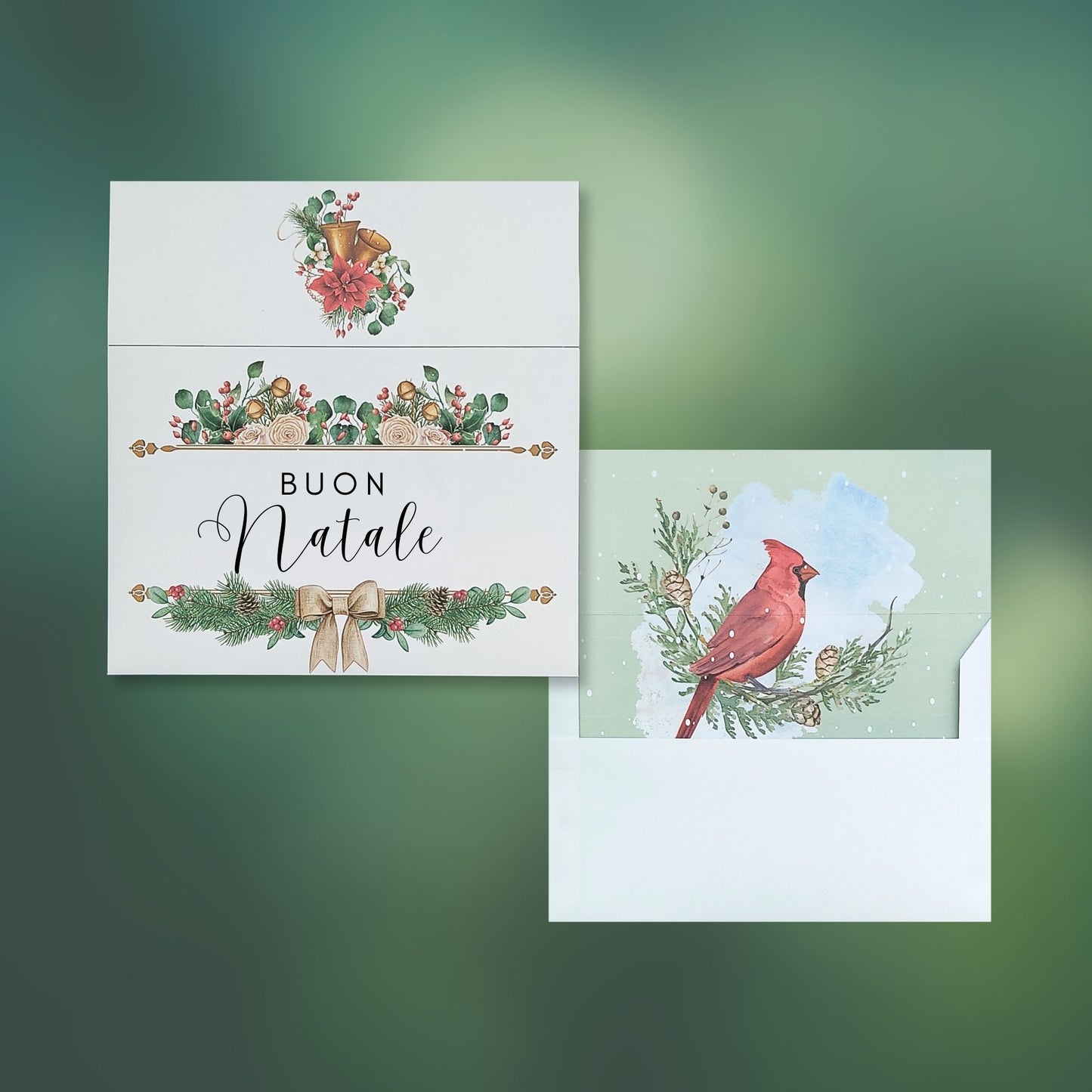 Plantilla de sobre con diseño de acuarela Bird Liner incluido - Buon Natale