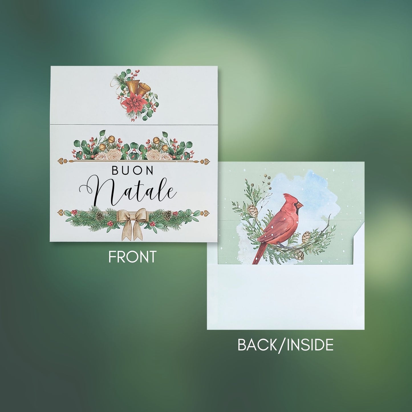 Plantilla de sobre con diseño de acuarela Bird Liner incluido - Buon Natale