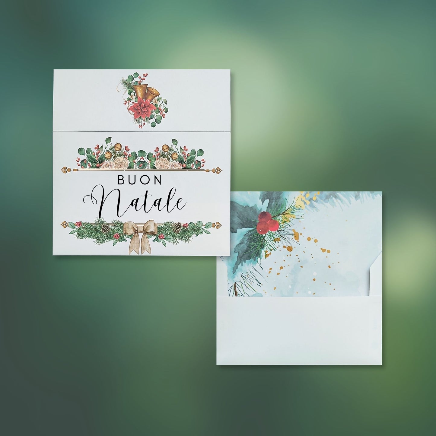 Plantilla de sobre con diseño de acuarela Holly Liner incluido - Buon Natale