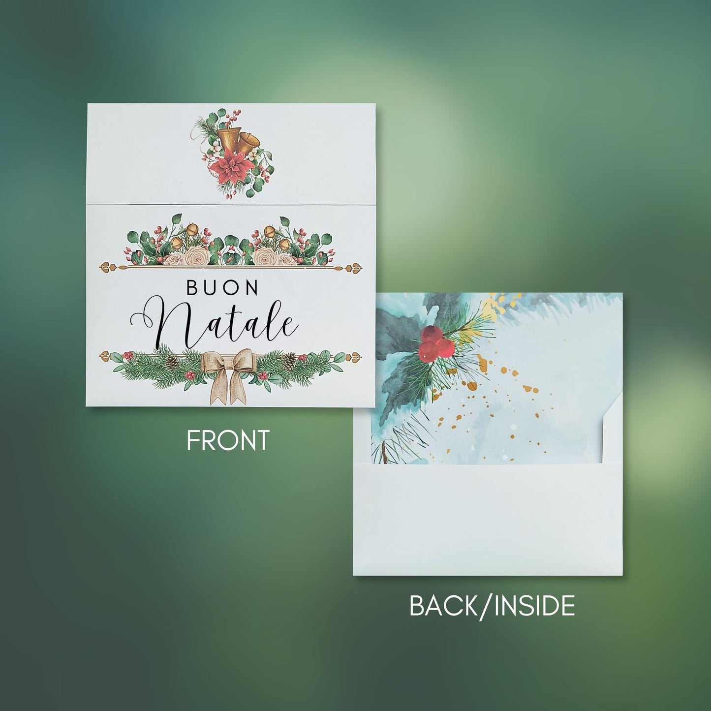 Plantilla de sobre con diseño de acuarela Holly Liner incluido - Buon Natale
