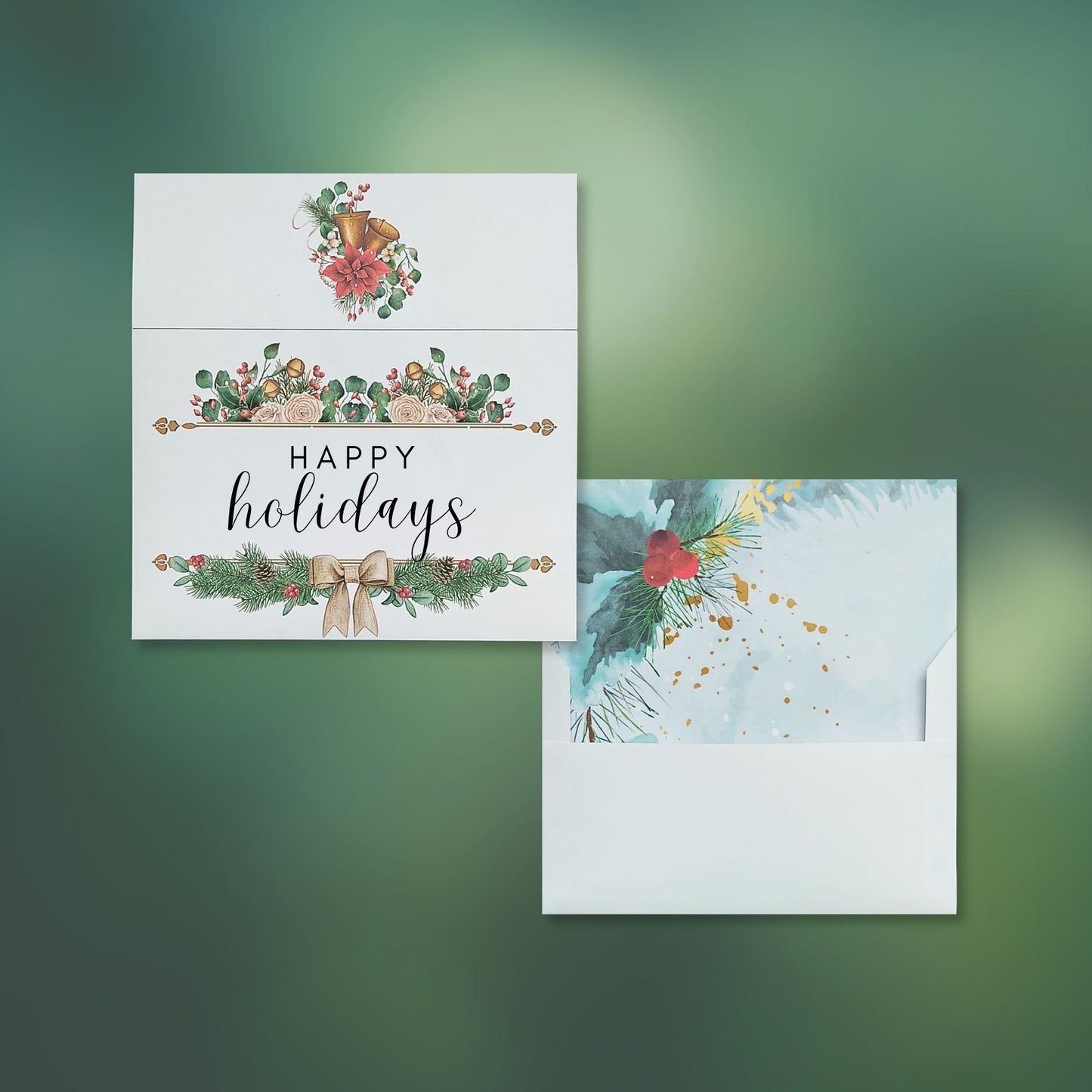 Plantilla de sobre con diseño de acuarela Holly Liner incluido - Felices fiestas