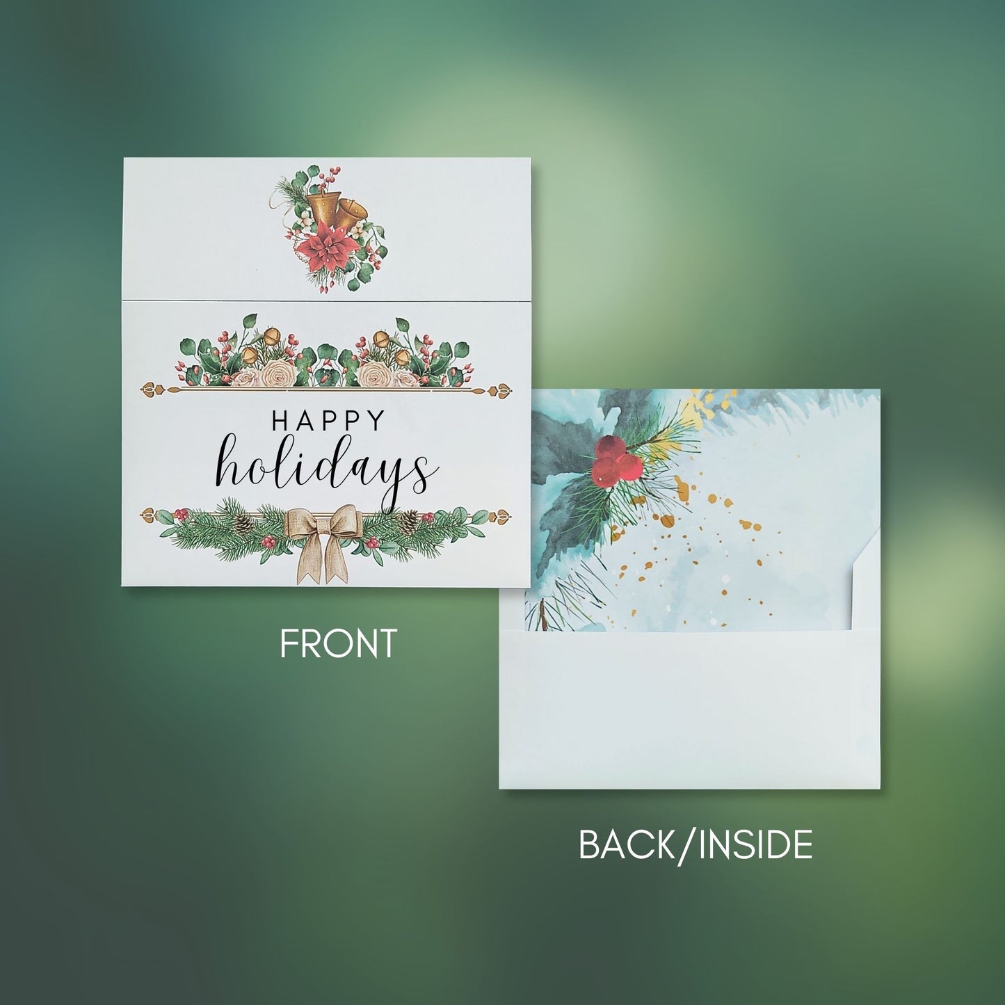 Plantilla de sobre con diseño de acuarela Holly Liner incluido - Felices fiestas