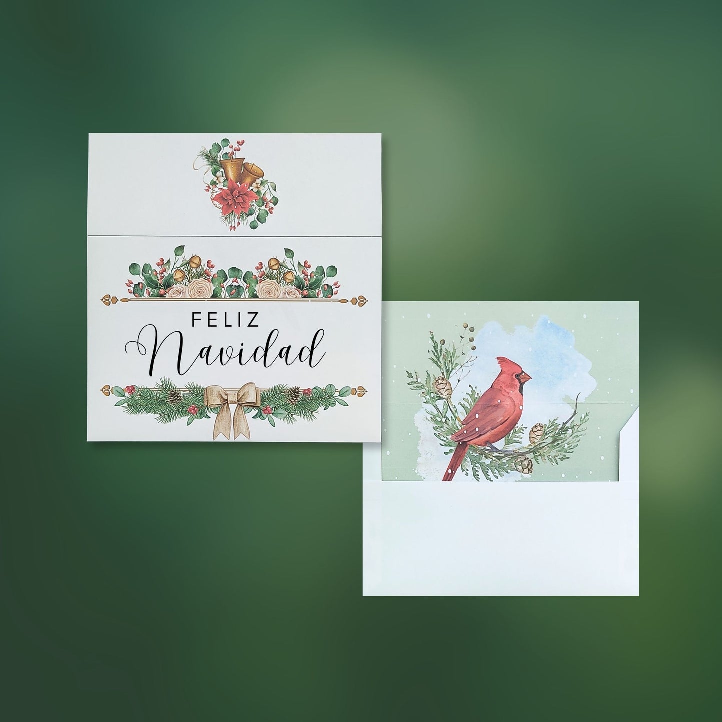 Plantilla de sobre con diseño de acuarela de pájaro incluido - Feliz Navidad