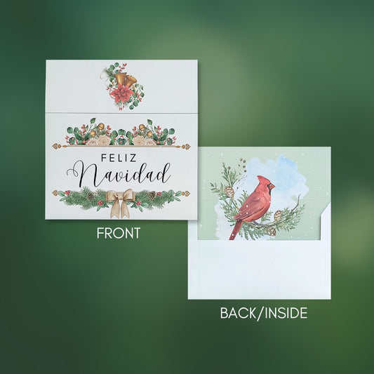 Envelope Template with Bird Liner Watercolor Design included - Feliz Navidad