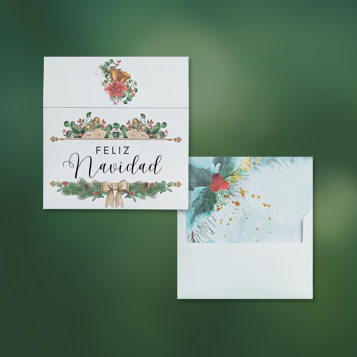 Plantilla de sobre con diseño de acuarela Holly Liner incluido - Feliz Navidad