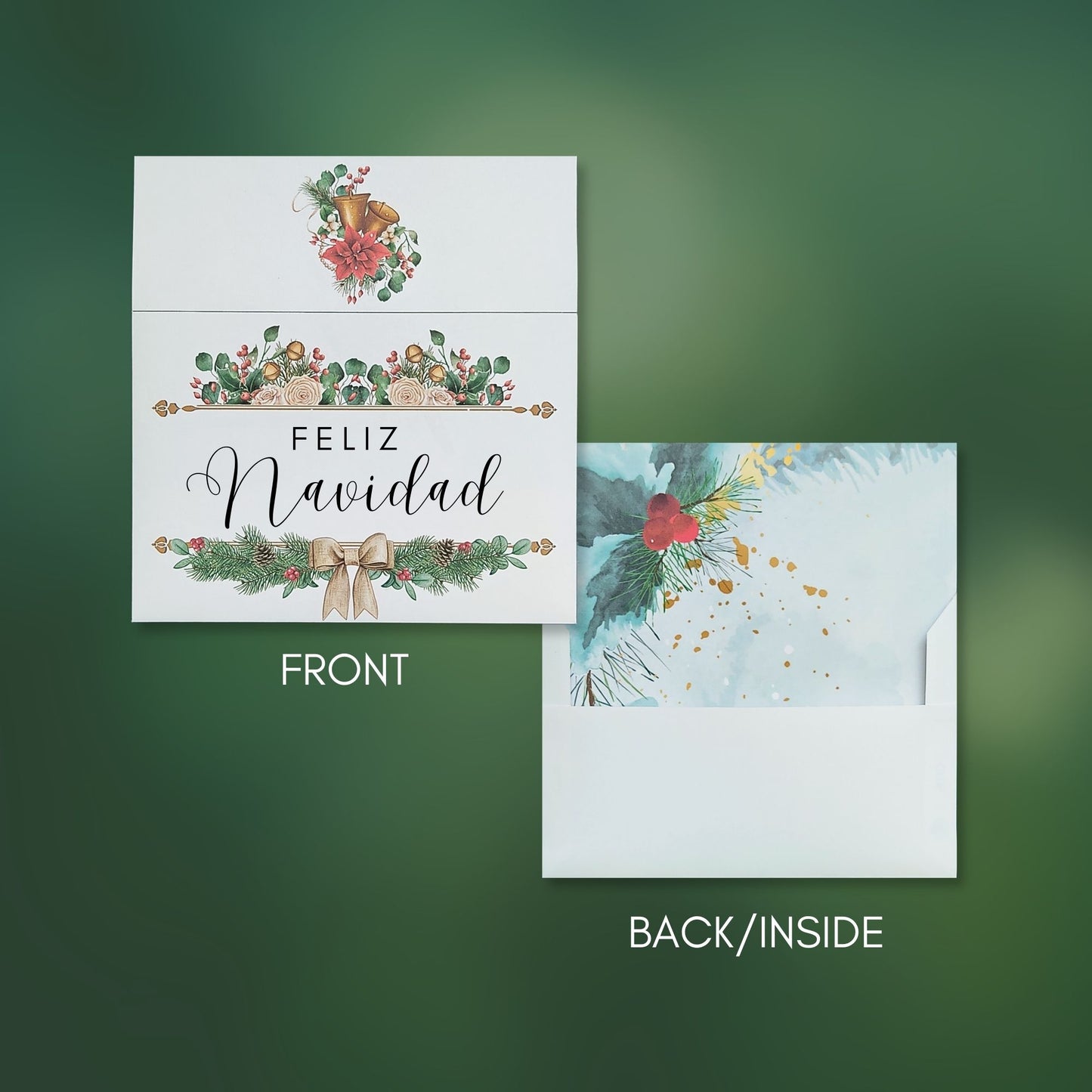 Plantilla de sobre con diseño de acuarela Holly Liner incluido - Feliz Navidad