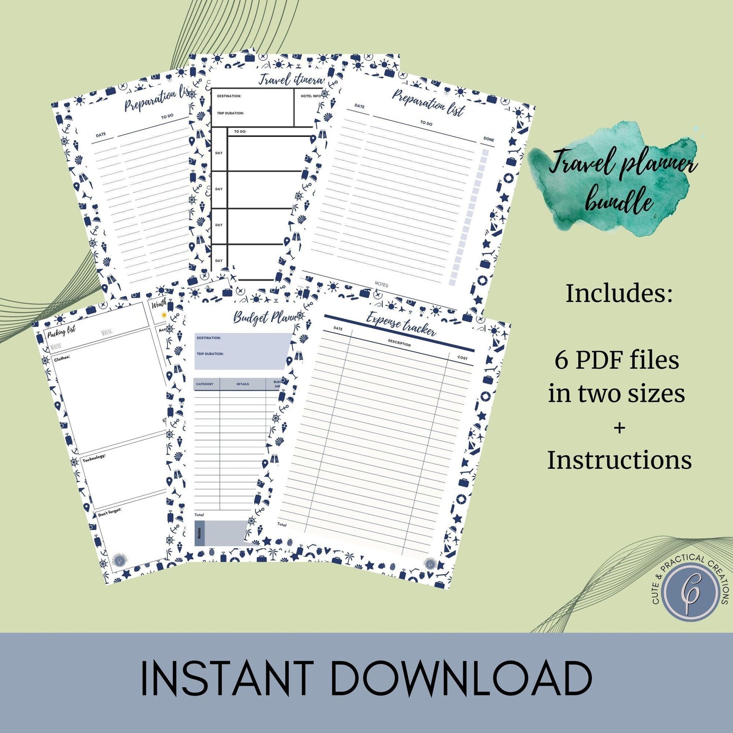 Planificador de vacaciones de verano en tamaño carta y A4 |Descarga digital y PDF imprimible|