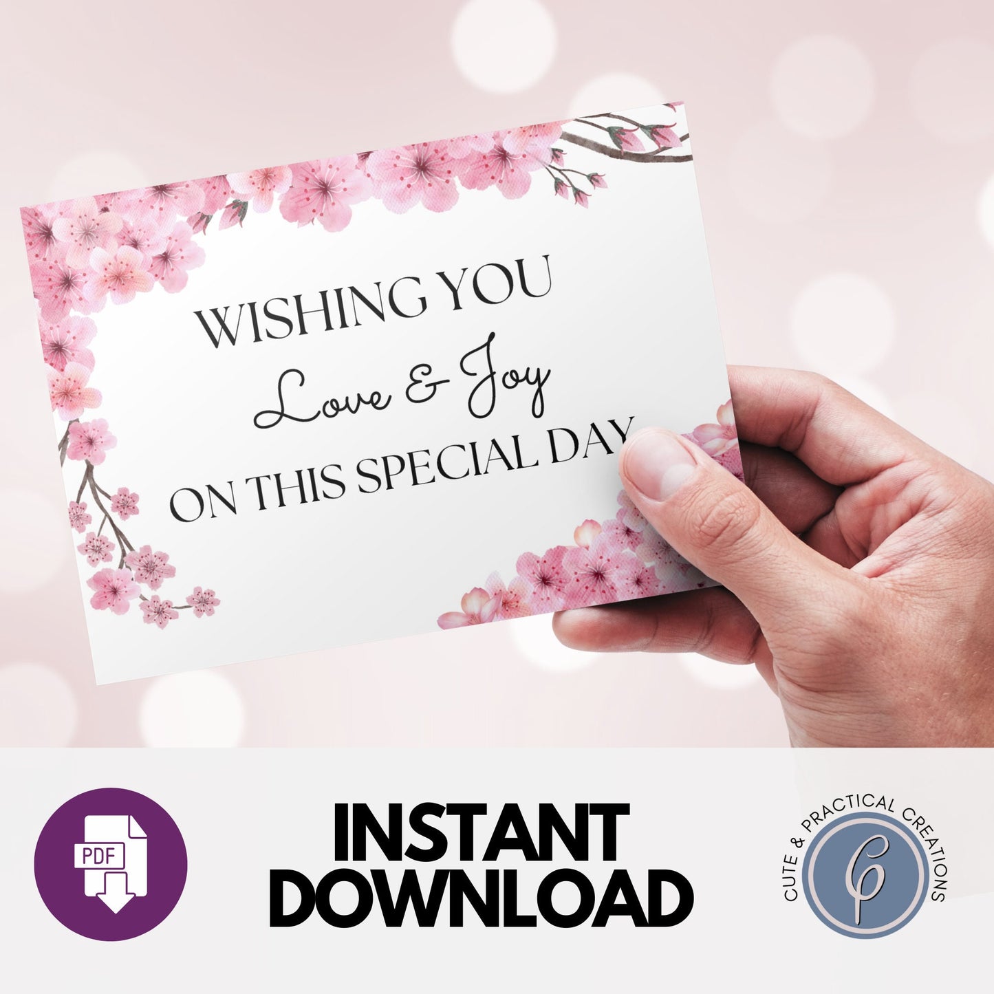 Set Tarjeta Imprimible y Sobre con Forro incluido -Diseño Flor de Cerezo