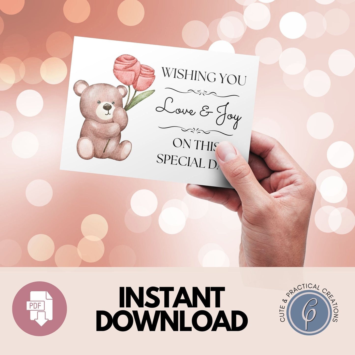 Tarjeta con Oso y Diseño Floral