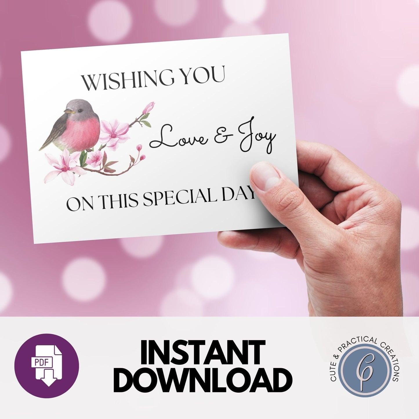 Tarjeta con diseño de pájaro y flor de Sakura