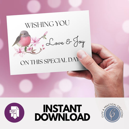 Card with Bird and Sakura Blossom Design