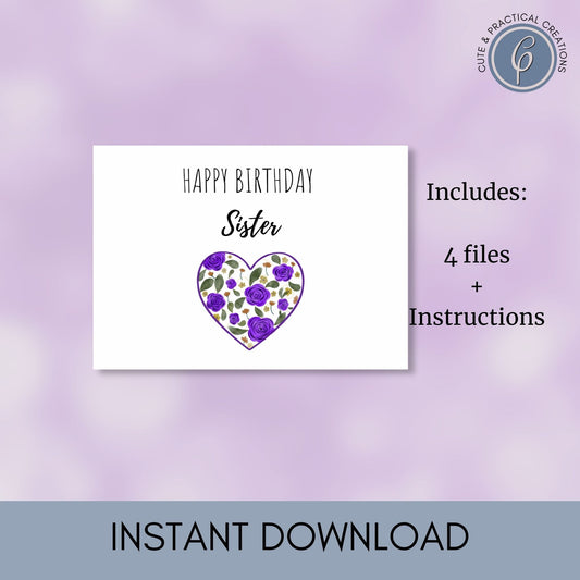 Happy Birthday Sister Card with Heart with Flowers
