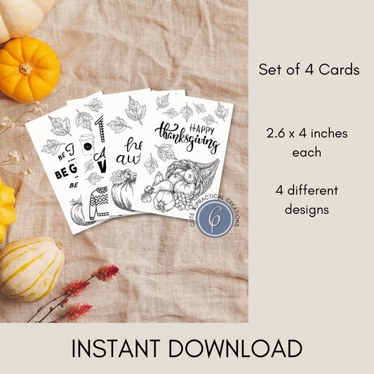 Mini Cards Set of 4 - Printable Coloring Fall/Autumn designs