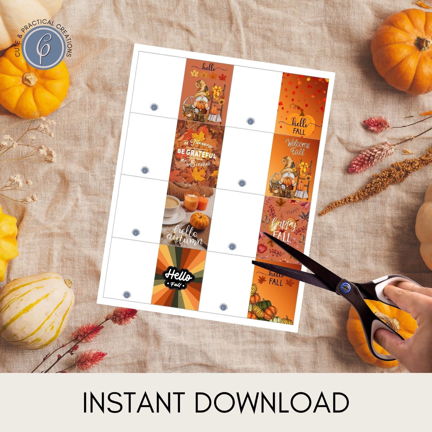 Mini Tarjetas Conjunto de 8 - Diseños imprimibles Otoño
