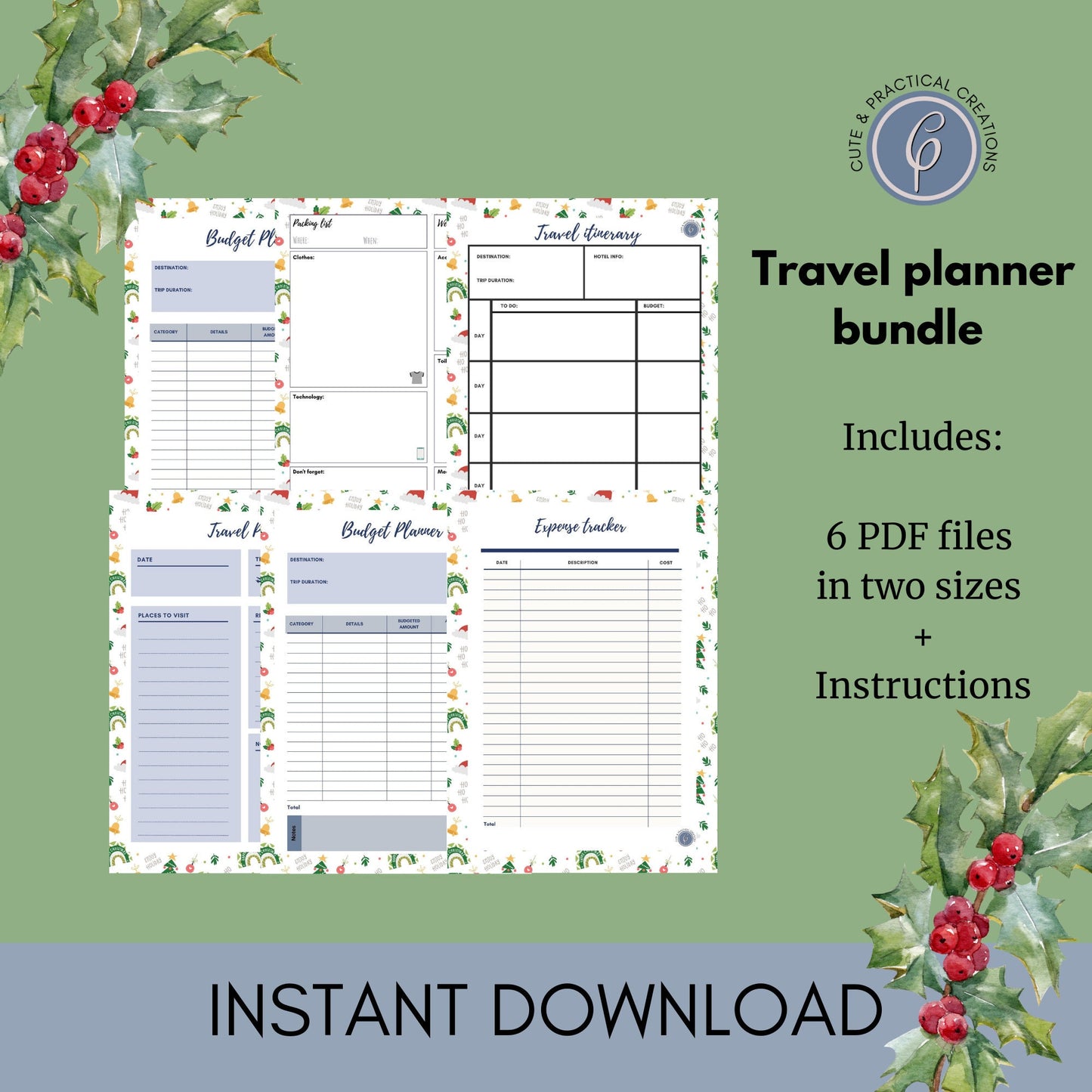 Planificador de vacaciones de invierno en tamaño carta estadounidense y A4 |Descarga digital y PDF imprimible|